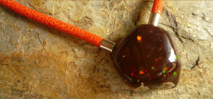 Mezezo Ethiopian opal as interchangeable clasp, orange stingray necklace