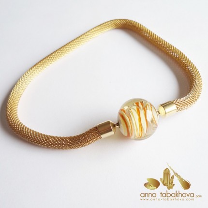 Orange Cream  Murano Clasp matched with a gold plated mesh chain (sold separatly)