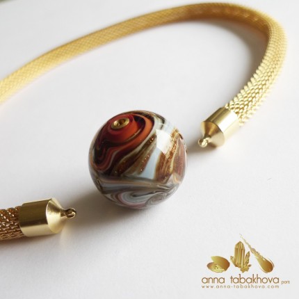 Gold Grey Murano Interchangeable Clasp matched with gold plated mesh chain (sold separately)
