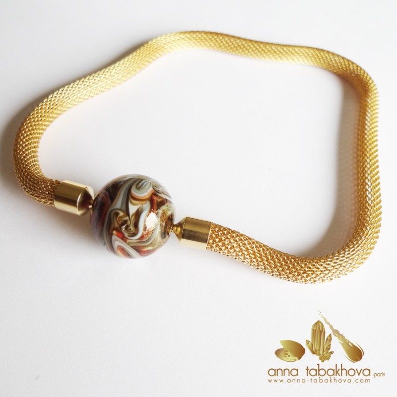 Gold Grey Murano Interchangeable Clasp matched with gold plated mesh chain (sold separately)
