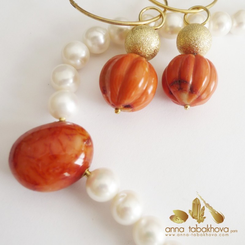 Cornelian Pebble InterChangeable Clasp with matched sea bamboo coral earrings (sold separatly)