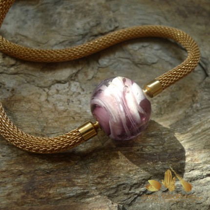 Purple violet Murano Clasp matched to a gold plated mesh chain (sold separatly)