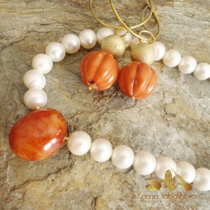 Cornelian Pebble InterChangeable Clasp with matched sea bamboo coral earrings (sold separatly)