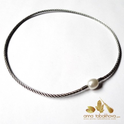12 mm WHITE Pearl Clasp with a braided steel necklace (sold separatly)