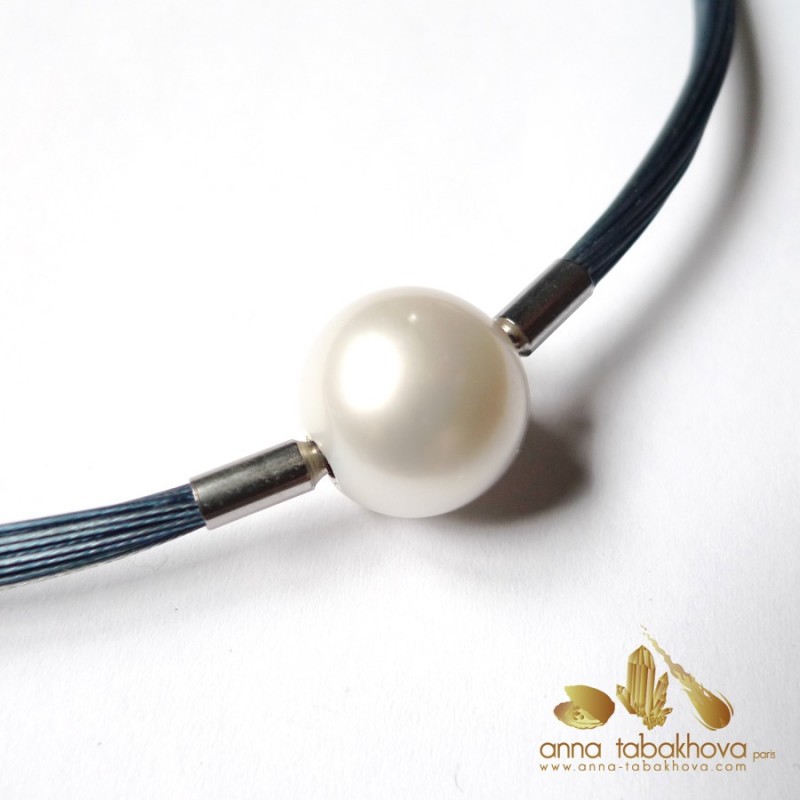 14,8 mm WHITE Australian Pearl Clasp matched with a blue nylon necklace (sold separatly)