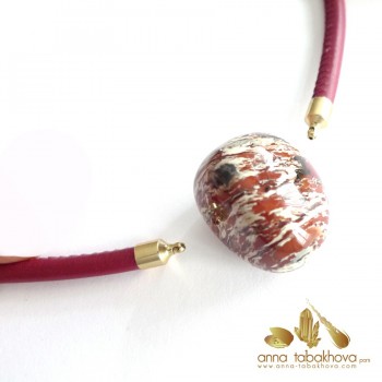 RED Brecciated jasper Clasp with a red stitched leather necklace (sold separatly)