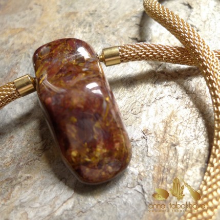 Pietersite InterChangeable Clasp pendant, in the sun, with a gold plated mesh necklace (sold separatly).