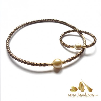 5 mm Gold braided leather interchangeable bracelet (necklace and clasps sold separatly) .