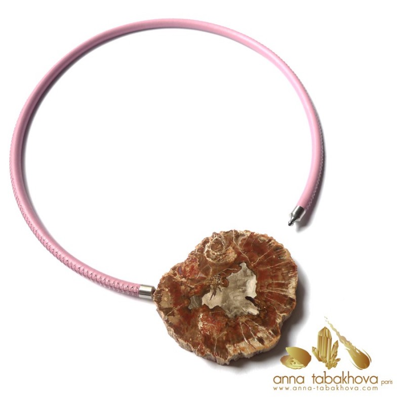 Fossilized wood InterChangeable Clasp matched with a pink stitched leather necklace (sold separatly) .