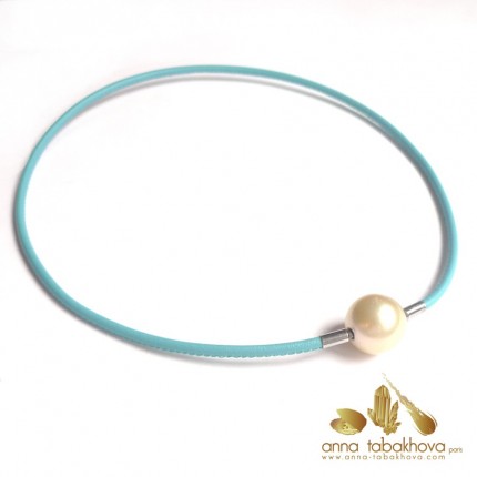 3 mm STITCHED Leather InterChangeable Necklace TURQUOISE (pearl-clasp sold separatly) .