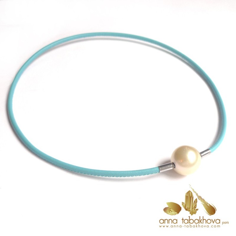 3 mm STITCHED Leather InterChangeable Necklace TURQUOISE (pearl-clasp sold separatly) .