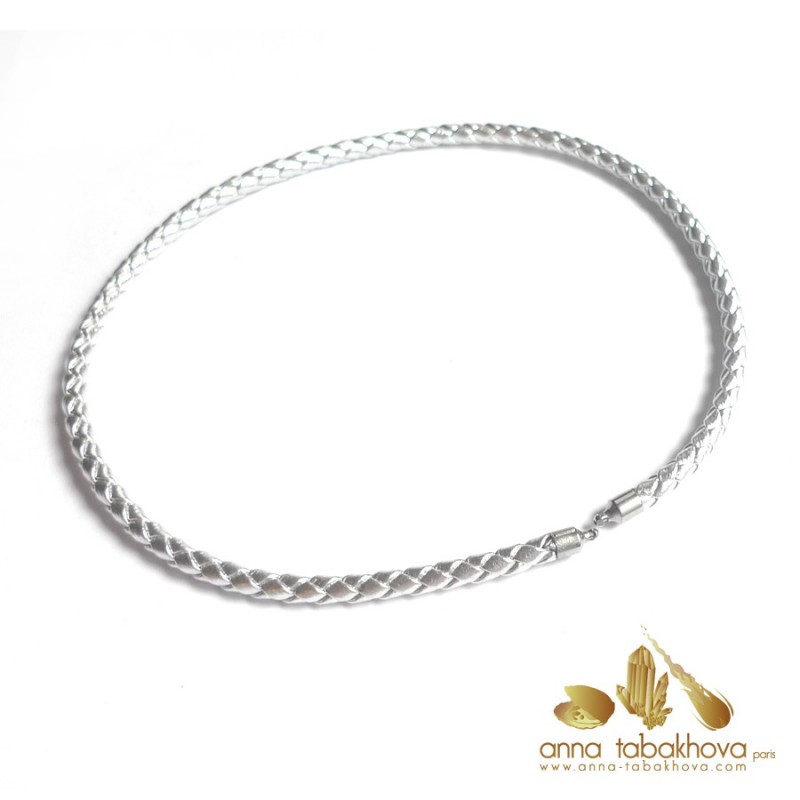 5 mm Braided SILVER Leather InterChangeable Necklace