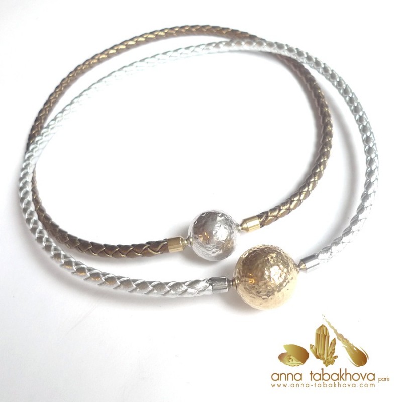 5 mm SILVER Leather Necklace compared to gold leather (one for sale, clasp sold separatly) .