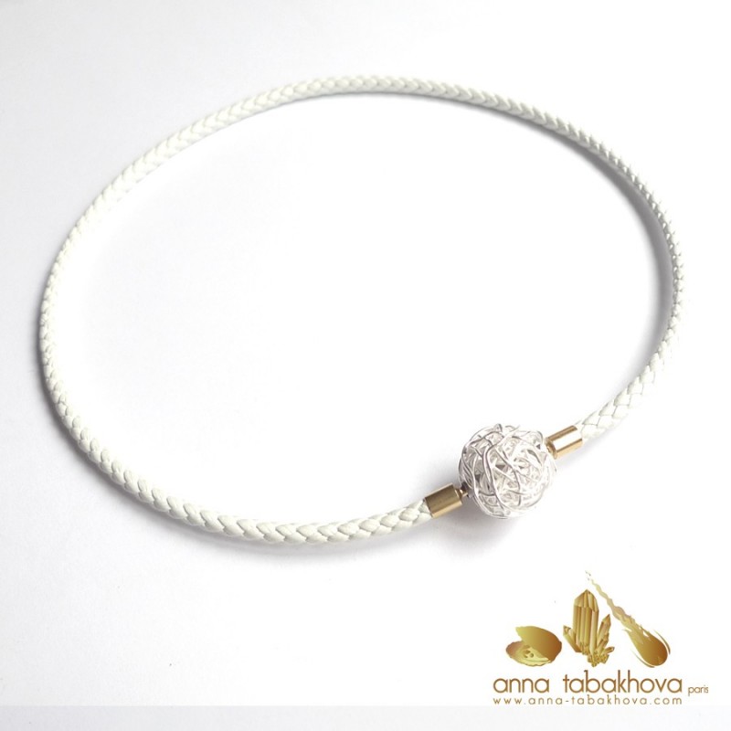16 mm Wired silver Interchangeable Clasp on a white braided leather necklace (sold separatly) .