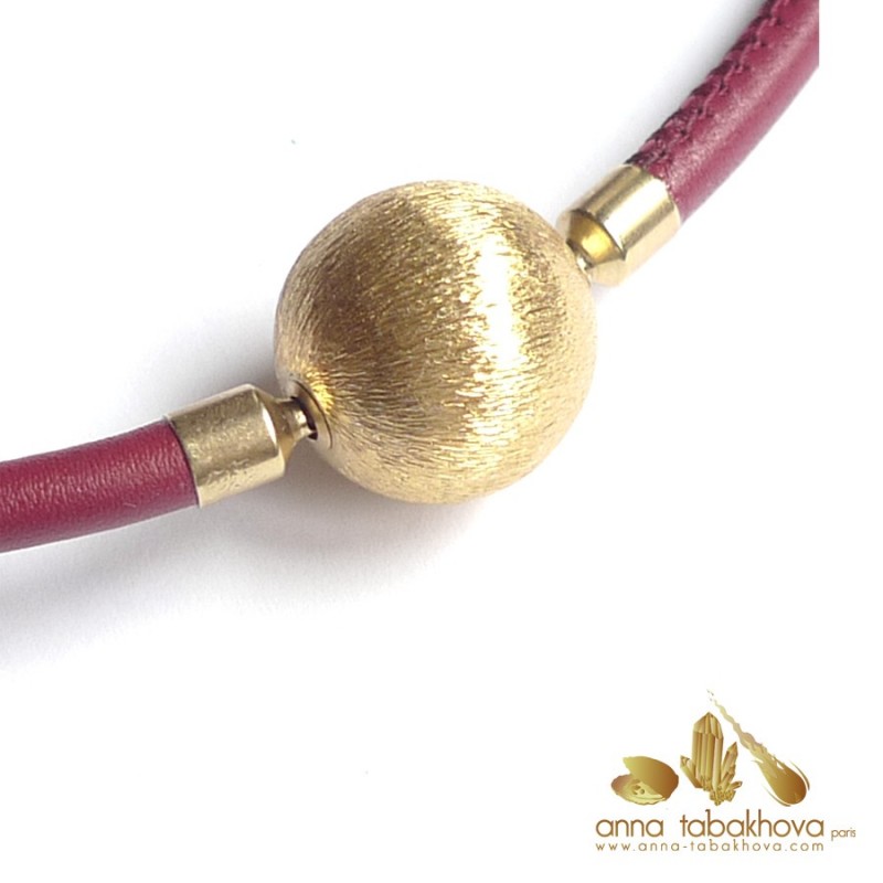 Textured Gold plated silver InterChangeable Clasp on a red stitched leather necklace (sold separatly) .