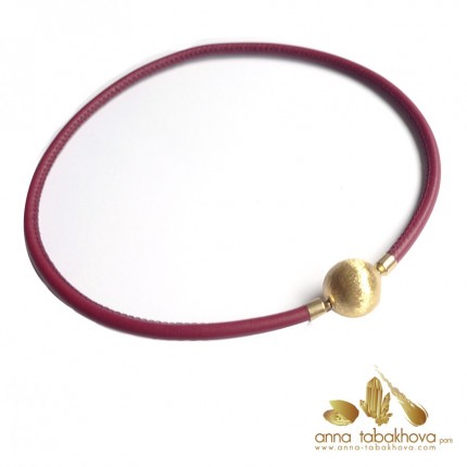 Textured Gold plated silver InterChangeable Clasp on a red stitched leather necklace (sold separatly) .