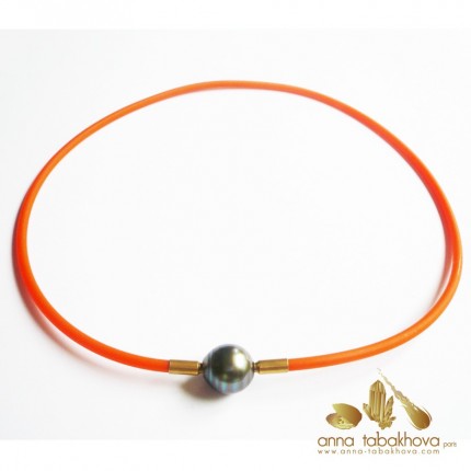 3 mm ORANGE Rubber InterChangeable Necklace with a Tahti pearl clasp
