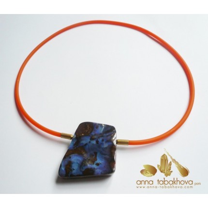 3 mm ORANGE Rubber InterChangeable Necklace with an australian opal clasp