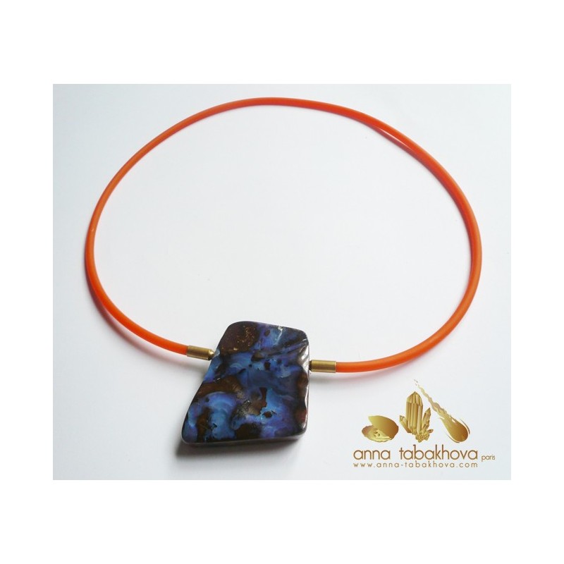 3 mm ORANGE Rubber InterChangeable Necklace with an australian opal clasp