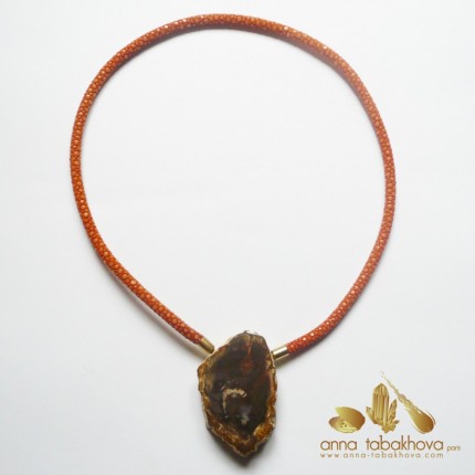 Fossilized wood InterChangeable Clasp with the orange stingray necklace