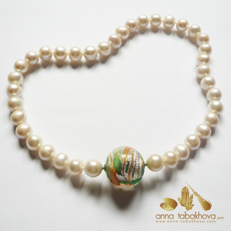 Murano Venitian interChangeable Clasp with a white pearl necklace (sold separatly)